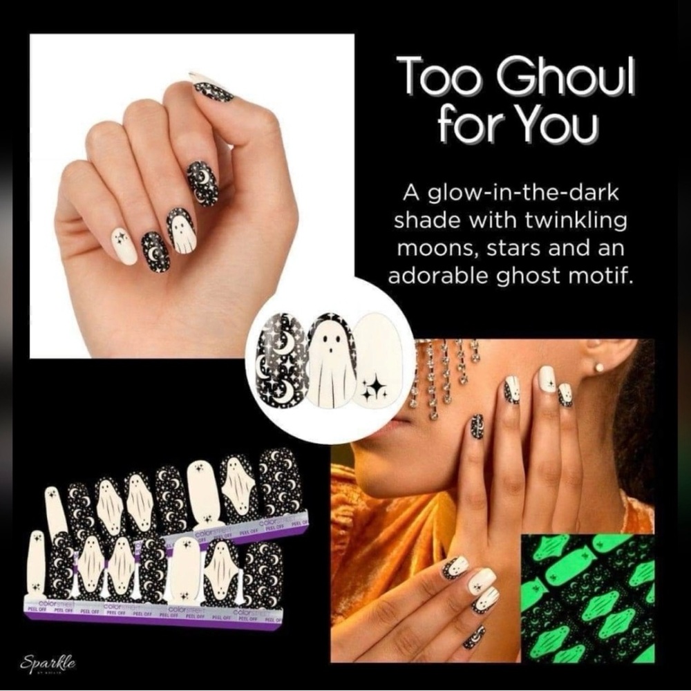 Glow-in-the-Dark Ghost Nail Wraps - Black & Cream